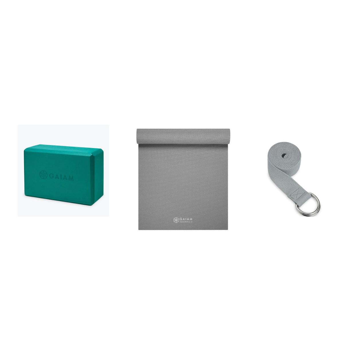 Yoga Bundle - Block (Lush Teal), Mat (Grey), Strap (Grey)