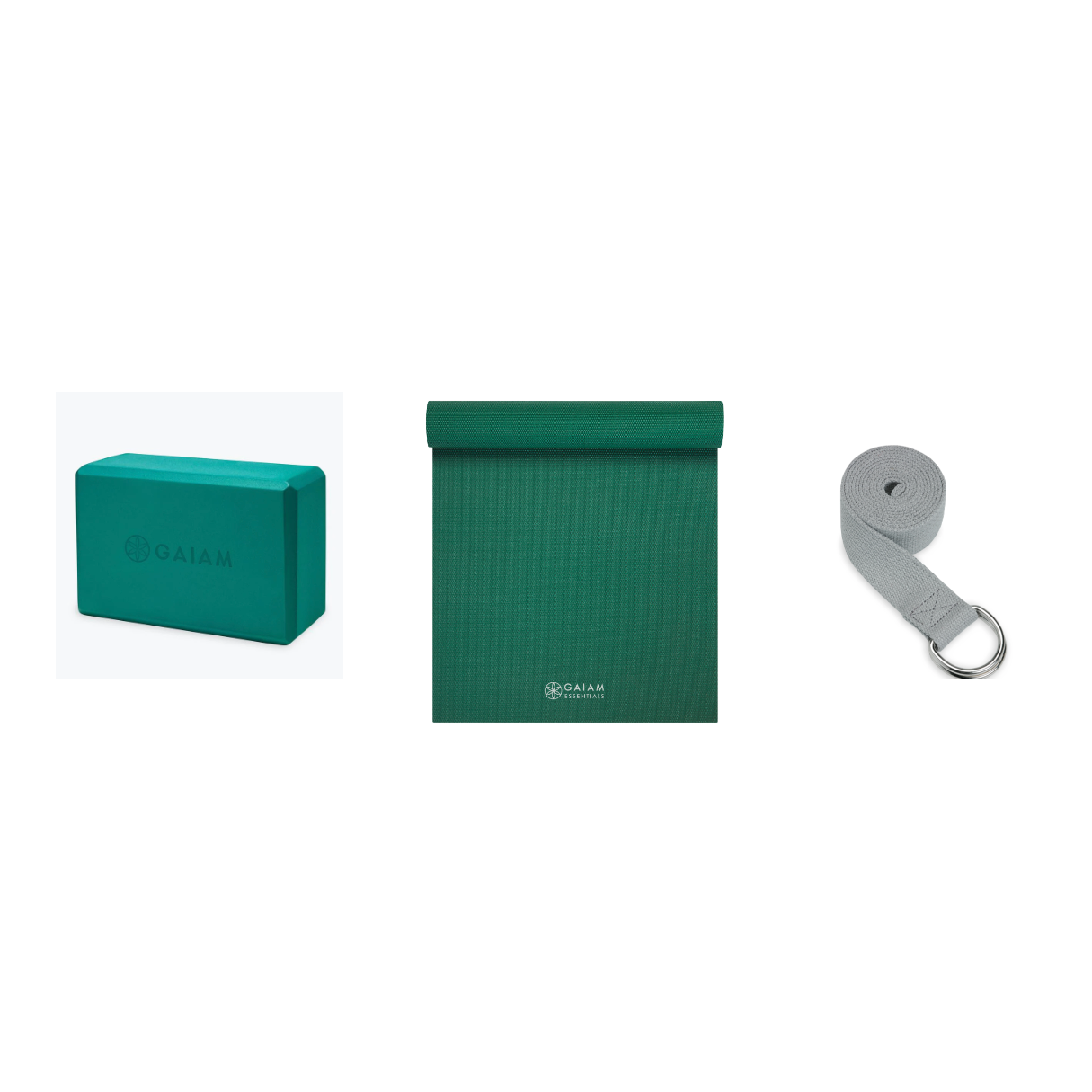 Yoga Bundle - Block (Lush Teal), Mat (Green), Strap (Grey)